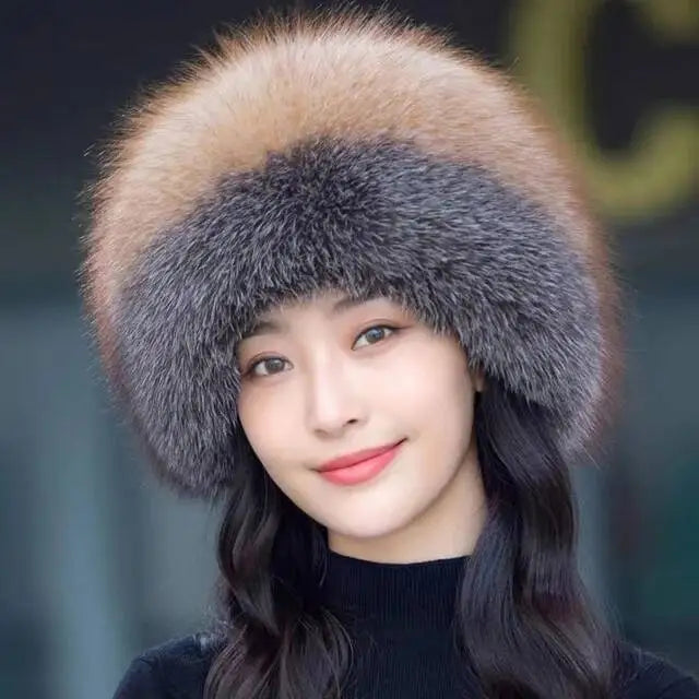 Gorro de piel de zorro auténtica para invierno, gorro de nieve de piel natural para mujer, gorros gruesos para exteriores, gorros rusos para esquiar, gorros bomber de piel blanca.