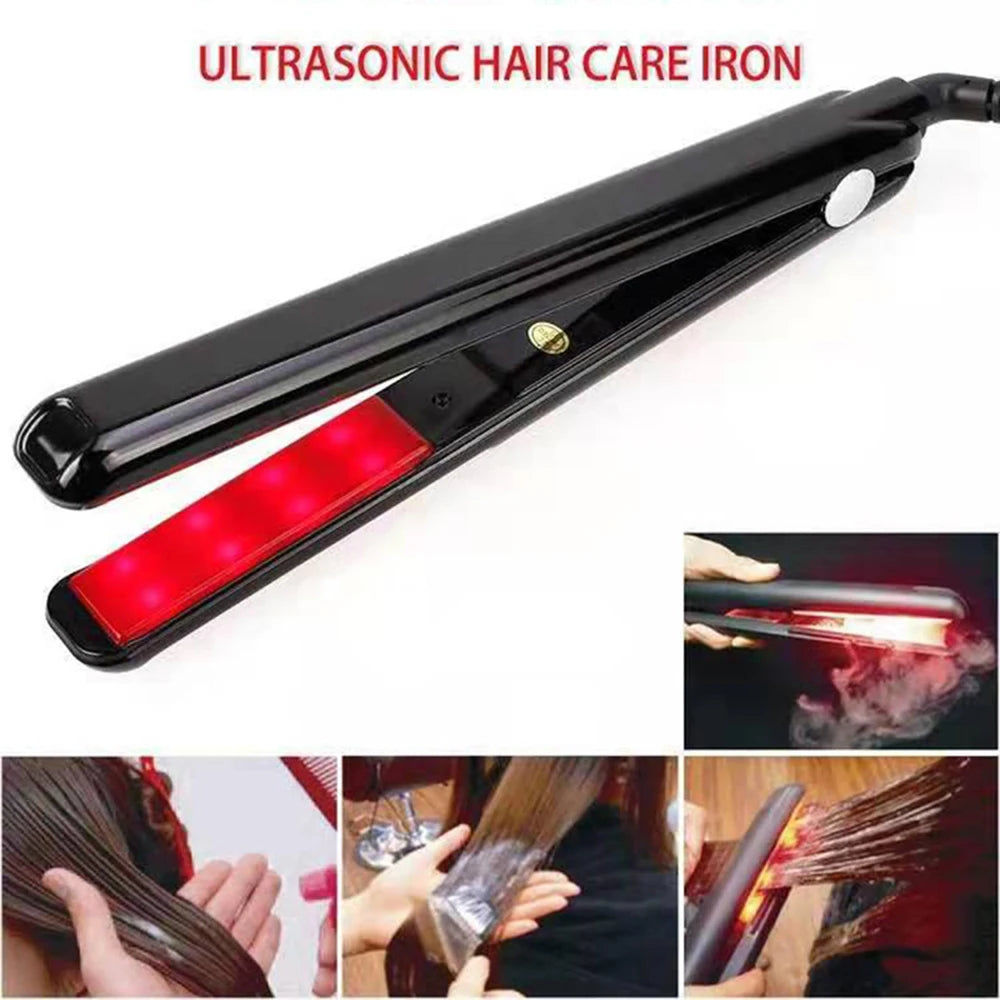 Plancha de pelo con placas de contacto frío, tratamiento capilar ultrasónico e infrarrojo, plancha plana sin calor en las placas, herramienta de estilismo y reparación capilar para salones.