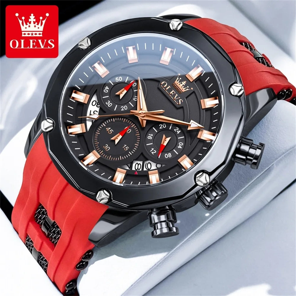 Reloj para hombre OLEVS original con correa de silicona, reloj de pulsera de cuarzo multifunción para hombre, cronógrafo deportivo de moda, reloj resistente al agua 9991