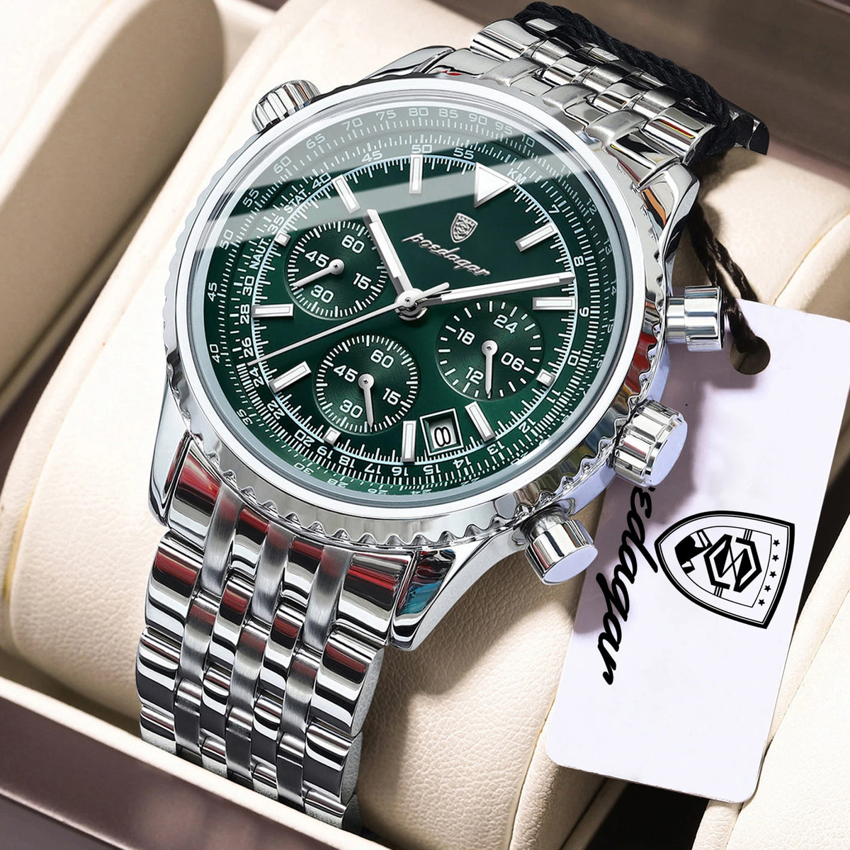 POEDAGAR Relojes de lujo para hombre Fecha Cronógrafo Acero inoxidable Reloj deportivo para hombre Reloj de cuarzo luminoso impermeable militar para hombre