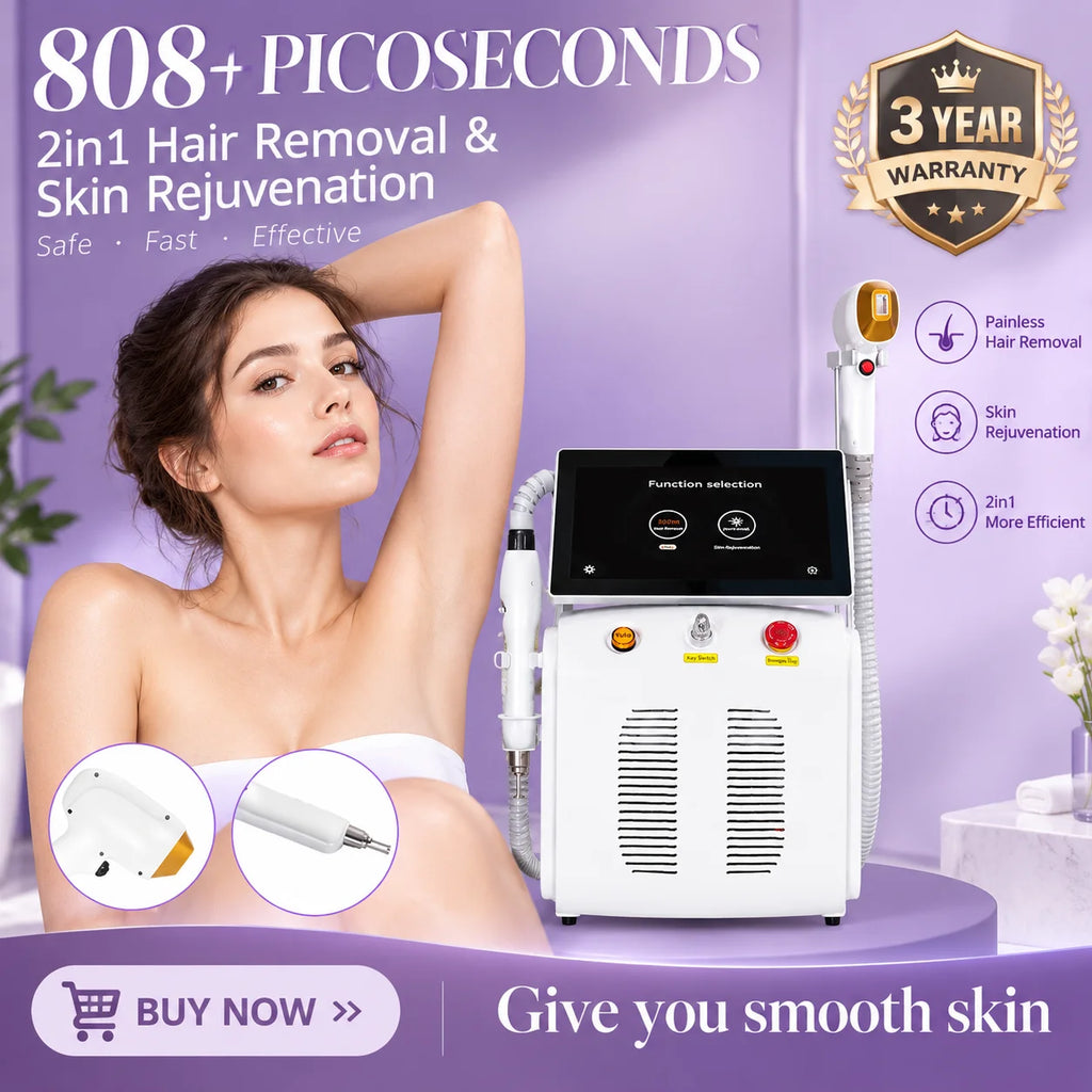 Máquina de depilación láser de diodo 2 en 1 de 6000 W, equipo de salón de belleza para eliminación indolora de tatuajes, 3 longitudes de onda 755 nm, 808 nm, 1064 nm, picosegundo