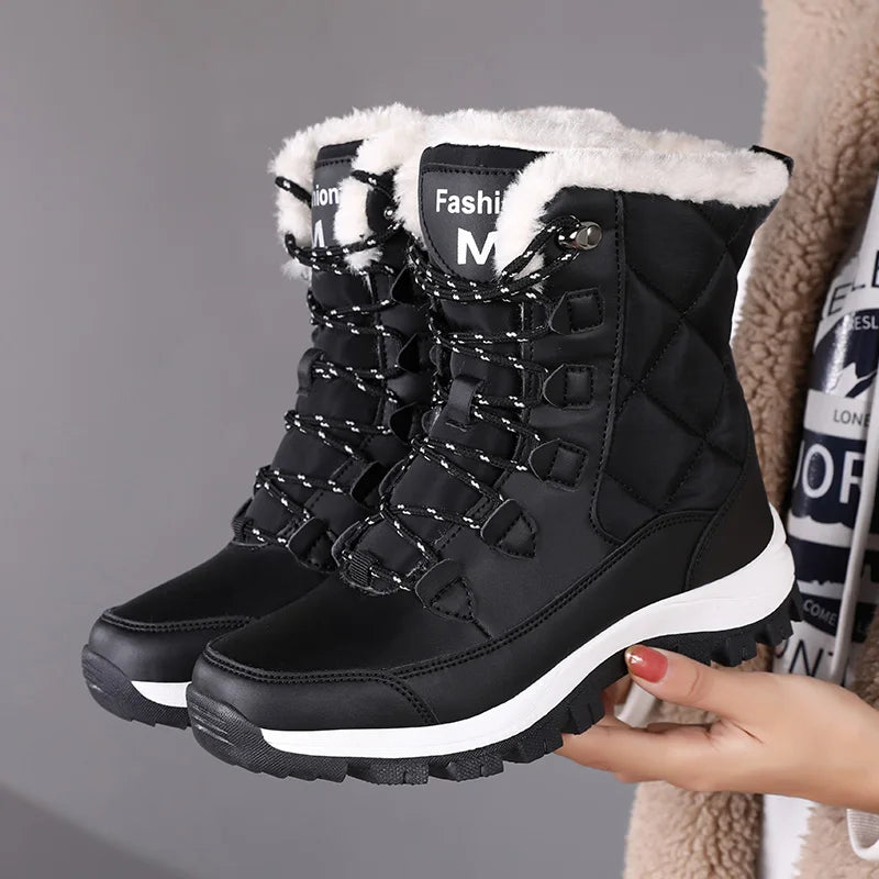 Botas de nieve impermeables para hombre, botas antideslizantes resistentes a la abrasión para exteriores, entresuela 2025, zapatos cálidos para invierno al aire libre