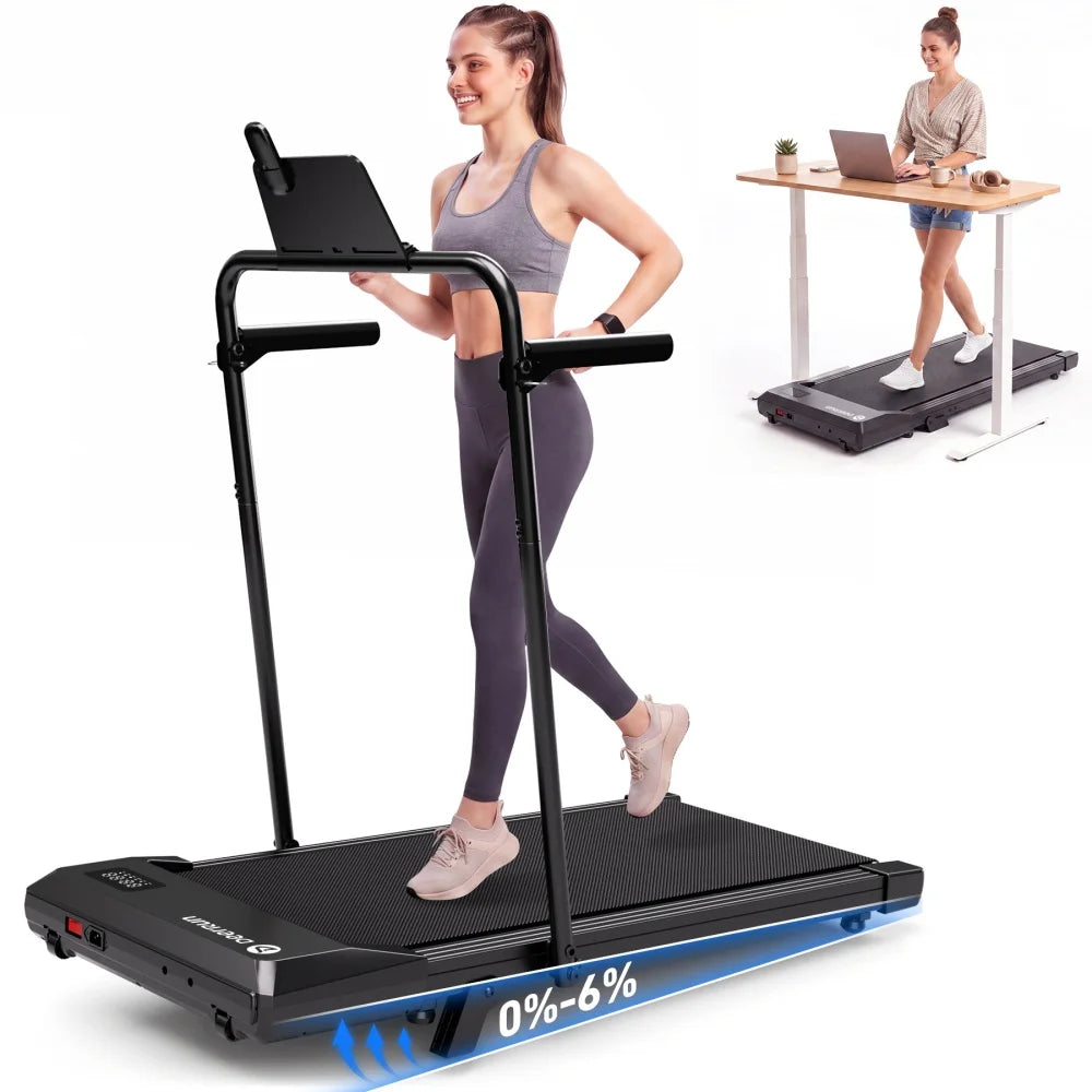 Caminadora Plegable MJWW con Inclinación del 6%, Caminadora 3 en 1 para Debajo del Escritorio, para Oficina en Casa y Espacios Pequeños, Caminadora Silenciosa de 2.5HP con Capacidad de 300 lb, 0.6-3.8 MPH, Control por Aplic
