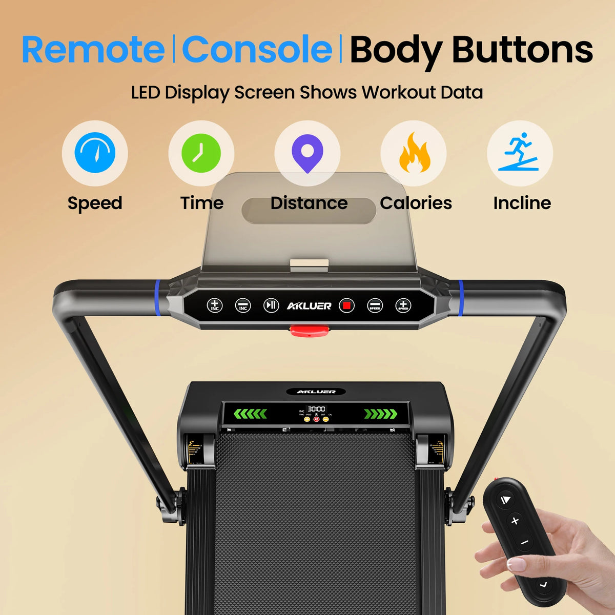 Caminadora Plegable AKLUER con Inclinación Automática de 6 Niveles, 6 en 1 para Debajo del Escritorio, 2.5HP, Capacidad de 330LBS, Pantalla LED y Control Remoto, para el Hogar