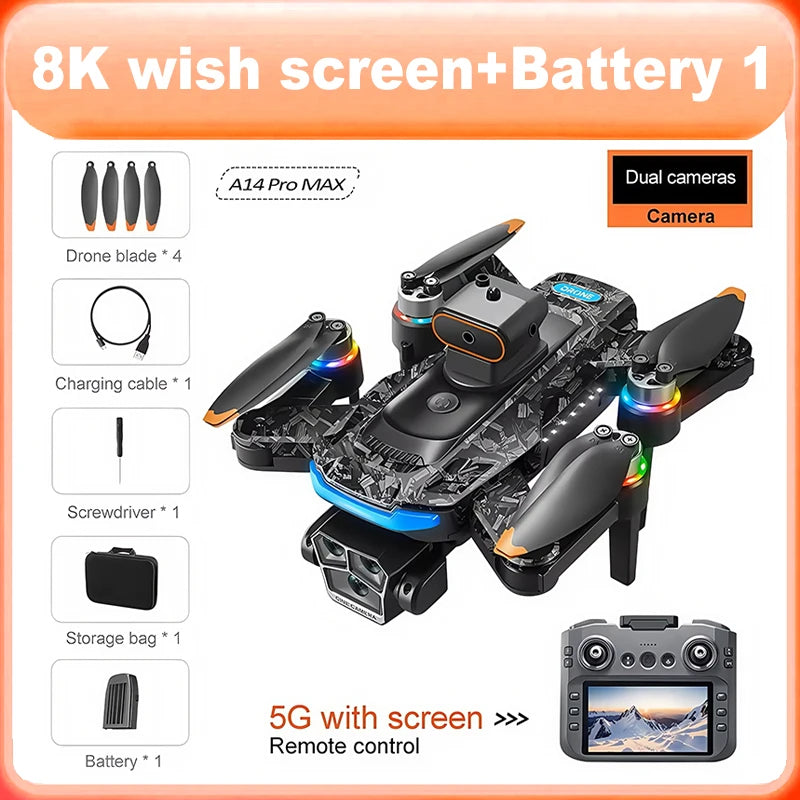 Pack de accesorios con dron RC negro, mando con pantalla y batería