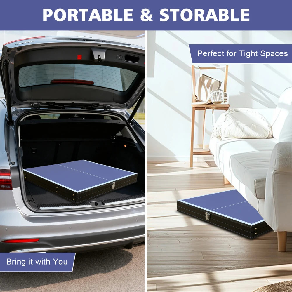 Mesa de Tenis de Mesa Plegable y Portátil de 137.2 cm/4.5 Pies, 2 Palas de Tenis de Mesa y 3 Pelotas, Juegos de Interior y Exterior, Fácil de Guardar
