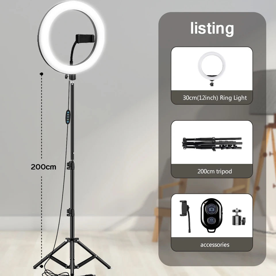 Anillo de luz LED para Selfie de 10 "y 26cm, luz para fotografía y vídeo, soporte para teléfono, trípode, luz de relleno, lámpara regulable, transmisión Trepied
