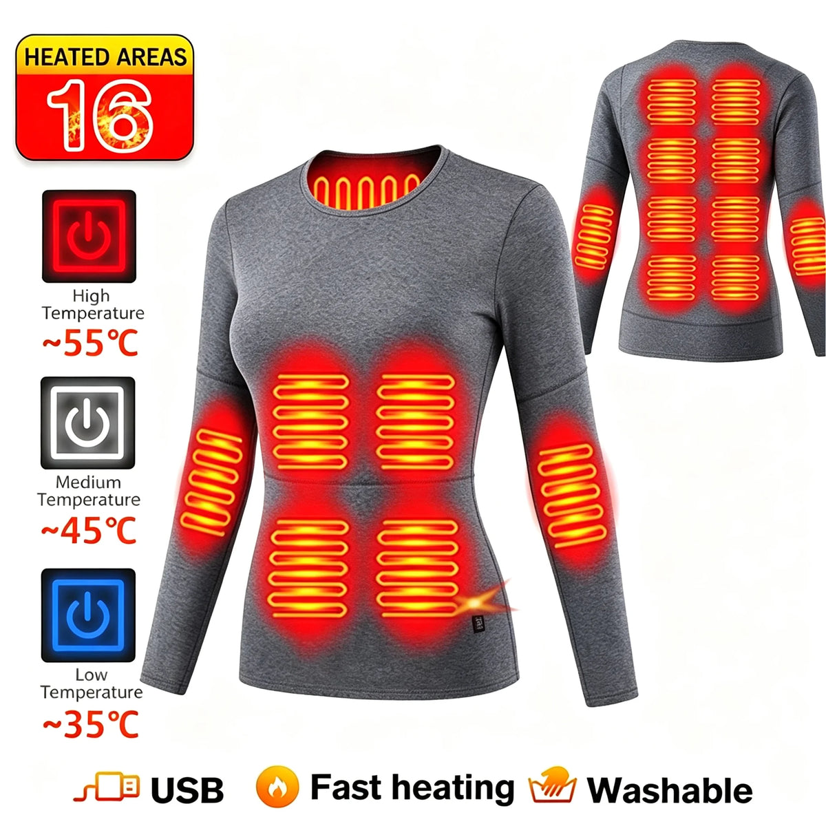 Ropa Interior Térmica Eléctrica con 52 Zonas de Calor, Ropa Térmica de Invierno para Hombre y Mujer, Chaqueta Calefactora, Accesorios de Invierno