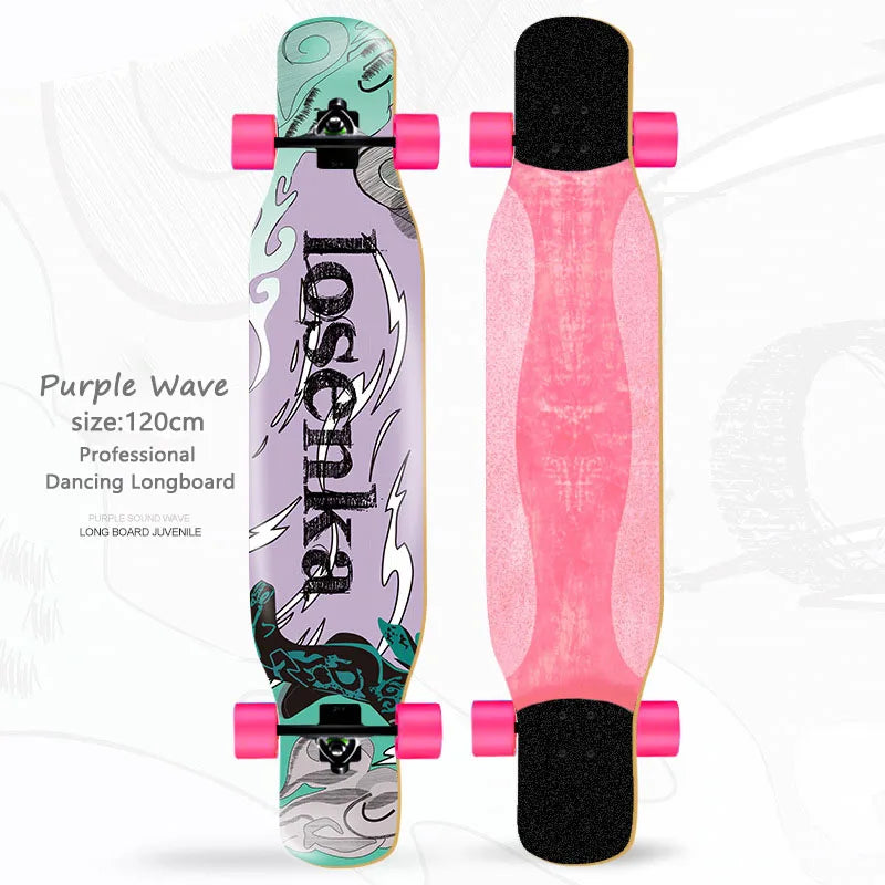 Patineta Completa para Mujer, Longboard de 110/120 cm, Tabla de Madera de Arce de 7 Capas, Ruedas de PU, para Principiantes, Freestyle, Baile Callejero