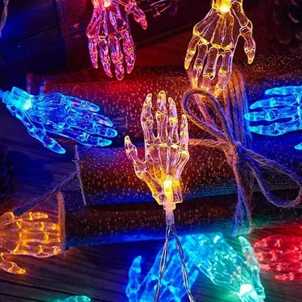 1 unidad de luces LED de cadena con forma de mano embrujada, funciona con pilas, luz de mano fantasma de colores para decoración de Halloween en el hogar, interiores, exteriores y patios