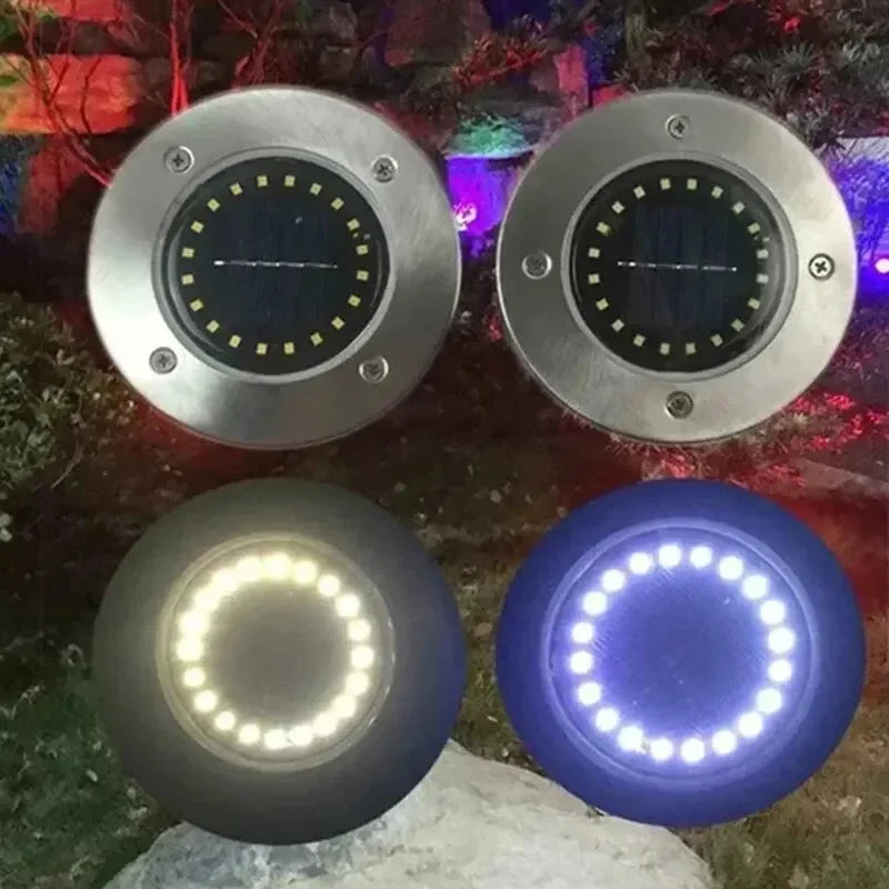 4 piezas de luces solares de disco para jardín al aire libre, luz solar subterránea, luz de cubierta, foco enterrado, lámpara LED solar