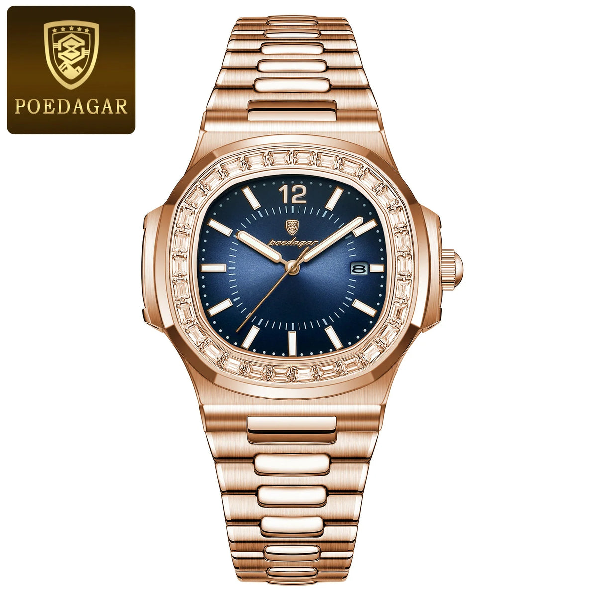 Reloj de pulsera para hombre POEDAGAR de lujo, cuadrado, resistente al agua, con fecha, luminoso, de cuarzo, de acero inoxidable, estilo ejecutivo y a la moda