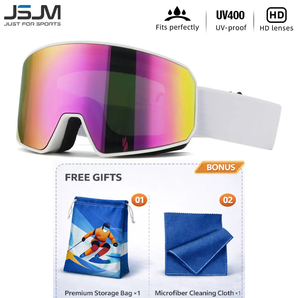 Gafas de Esquí JSJM para Adultos, Doble Capa, Antivaho, UV400, para Snowboard y Moto de Nieve, con Bolsa de Almacenamiento y Paño de Limpieza
