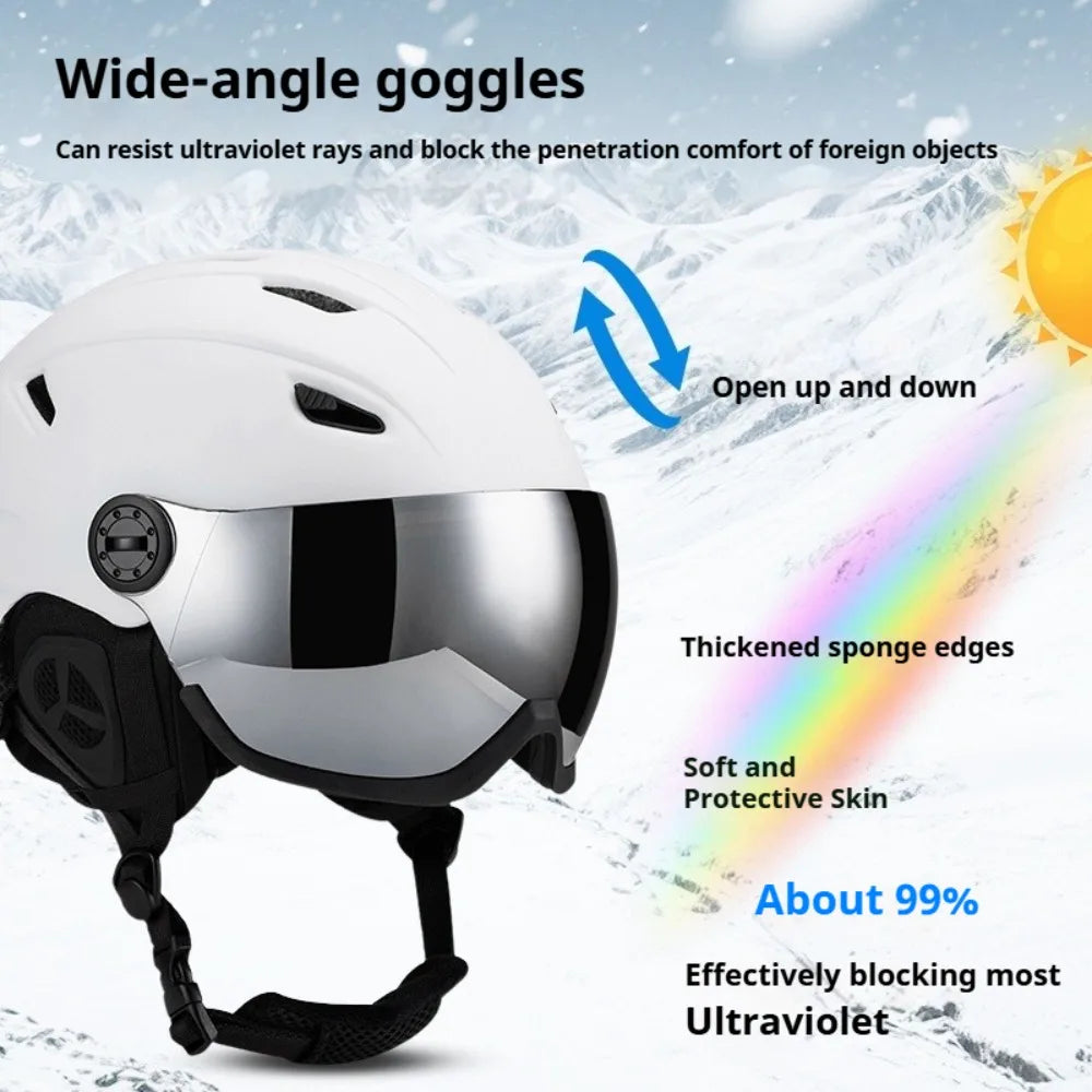 Eastinear Casco Esquí Gafas de nieve en un Casco de seguridad hombres y mujeres Esquí Snowboard Casco deportivo para adultos y niños