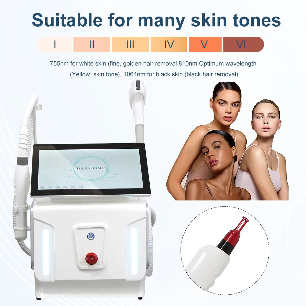 Máquina de depilación láser de diodo profesional 2 en 1, indolora y permanente, 755 808 1064, máquina de depilación láser de diodo 2 en 1 de 4000W, máquina de eliminación de tatuajes Pico Qswitch ND YAG 808