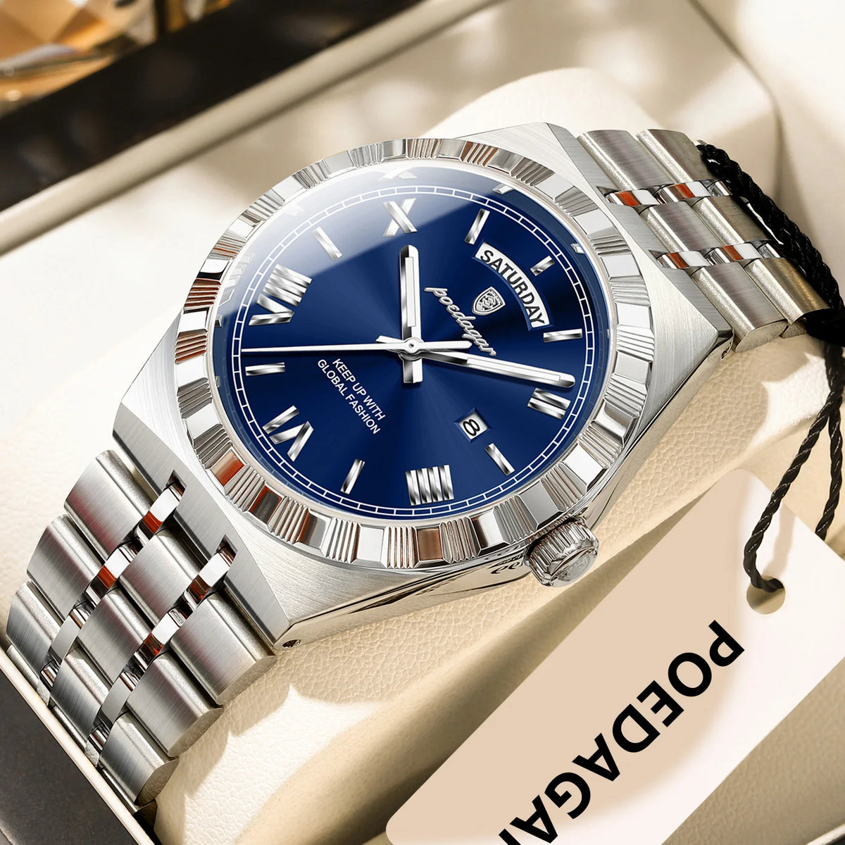 Reloj de pulsera de lujo POEDAGAR para hombre, con fecha, día, resistente al agua, luminoso, de cuarzo y acero inoxidable, estilo ejecutivo.