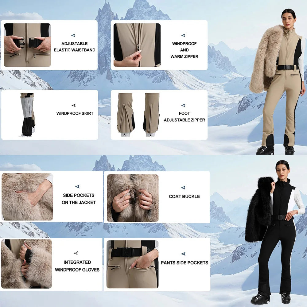 GSOU SNOW-traje de nieve cálido de dos piezas para mujer, mono de Snowboard ajustado, ropa elástica de esquí a prueba de viento con aislamiento para invierno
