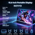 Monitor portátil SOYO SY15FN60, pantalla LCD FHD de 15.6 pulgadas 1080P 60Hz, 72% sRGB, pantalla externa de 300cd/m² para laptop, Xbox, PS5, Switch, TV box, teléfono celular y PC; monitor portátil de viaje con conexión p