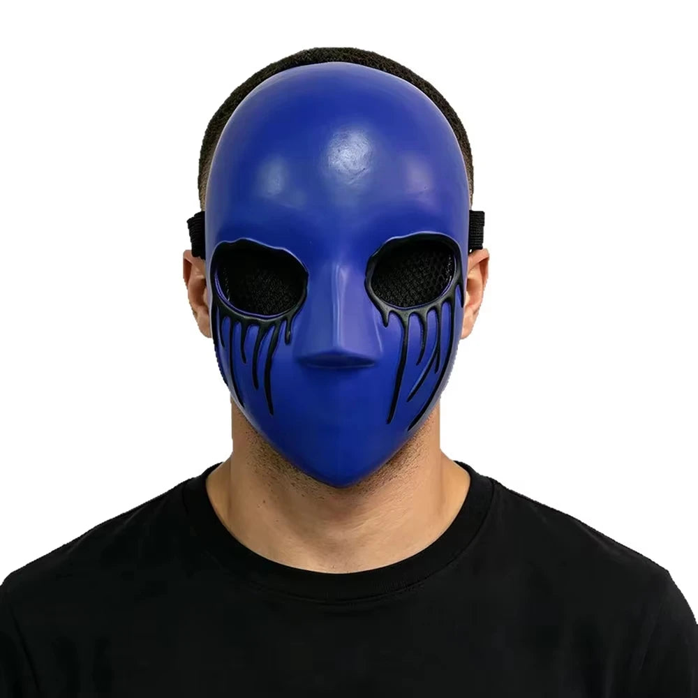 Máscara de cosplay de cara completa de Eyeless Jack, accesorio de disfraz de Halloween para adultos de látex azul con lágrimas de terror