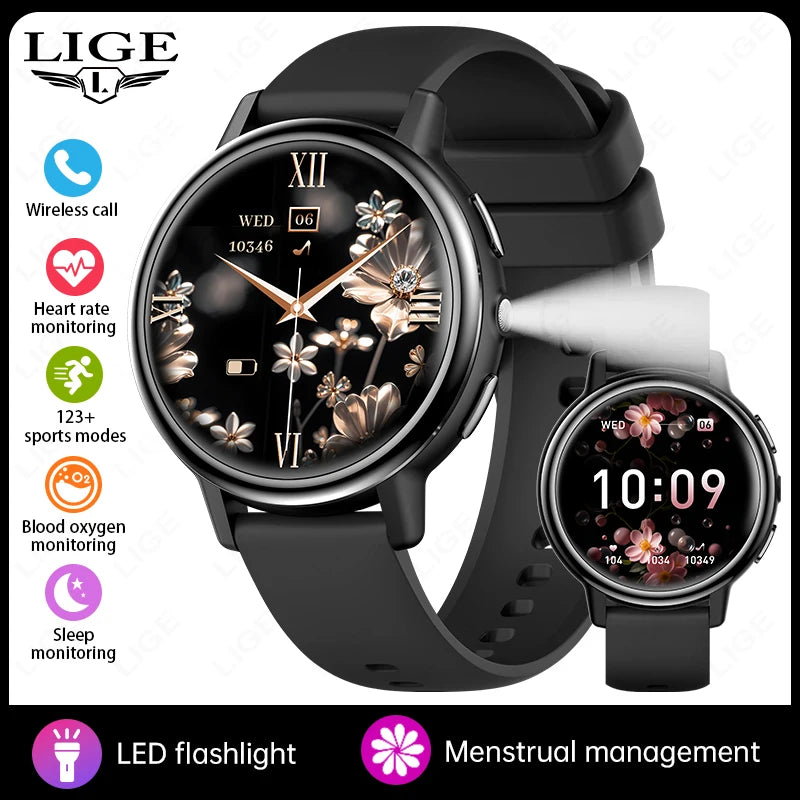 Reloj inteligente para hombre LIGE 2026, pantalla HD de 1.26", recordatorio de llamadas, monitor de salud fisiológica, linterna LED, regalo para mujer, reloj inteligente femenino