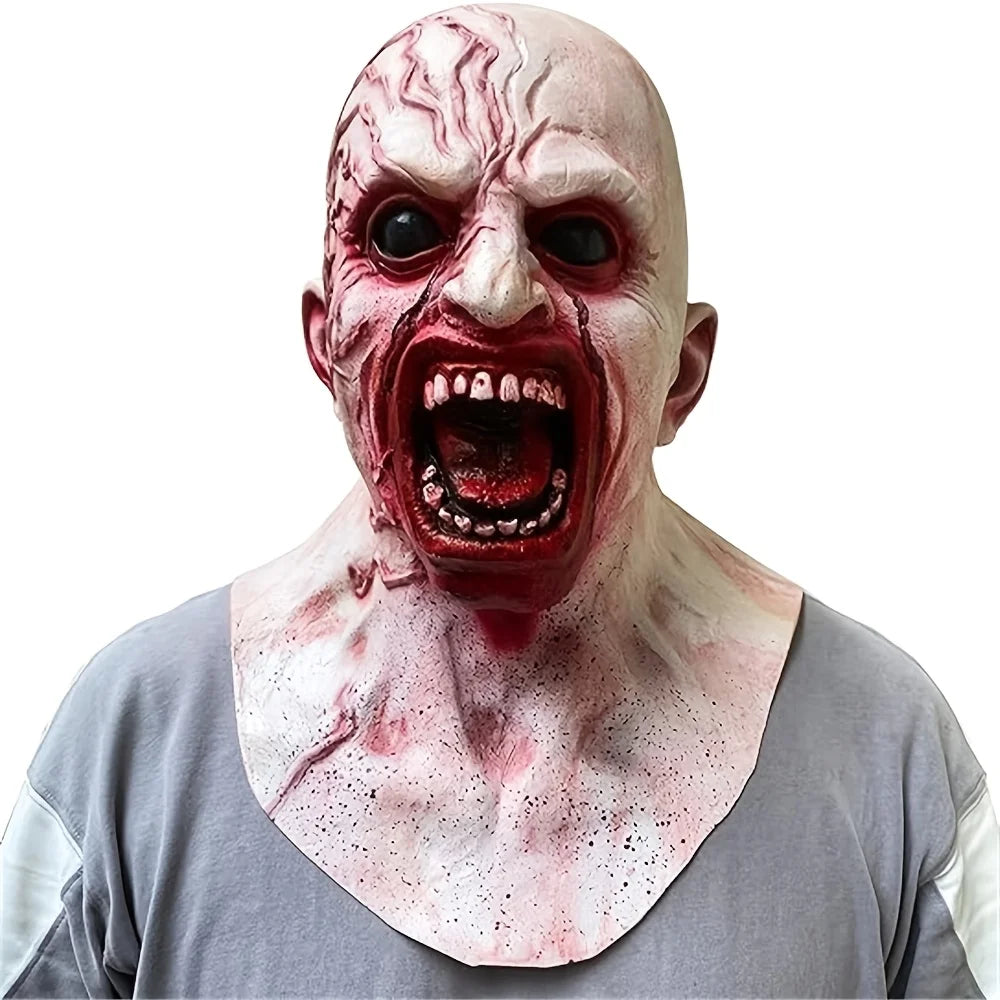 Bloody Zombie Full Head Latex Mask With Neck Piece Horror Halloween Cosplay Haunted House Party Costume Props