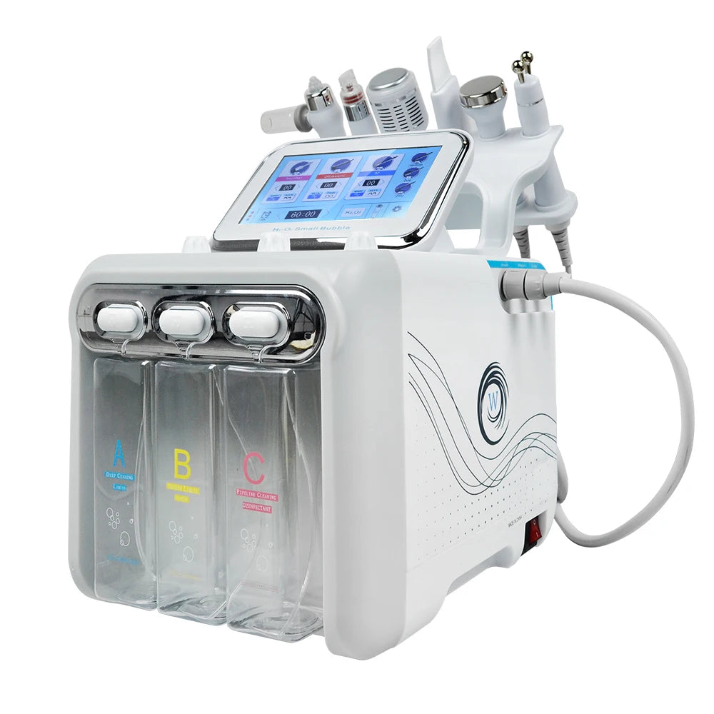 Máquina de belleza facial Moonic H2O2 6 en 1 con pequeñas burbujas, hidratante, limpiadora de piel, removedora de puntos negros, máquina hidrofacial para uso en salón y hogar.
