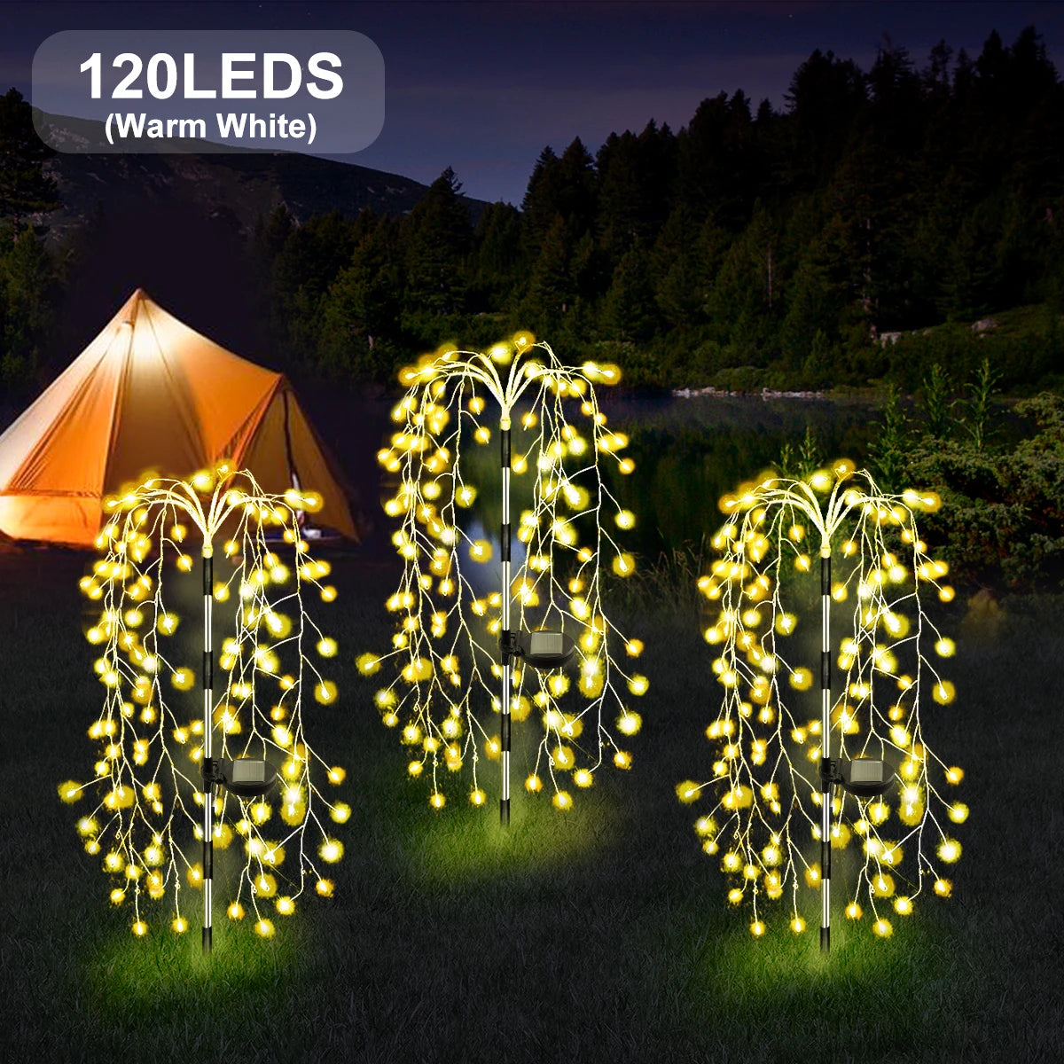 Luces solares decorativas de fuegos artificiales de 200/120 LED para exteriores, luces de hadas, lámpara de Ramadán, guirnalda de luces impermeable para patios