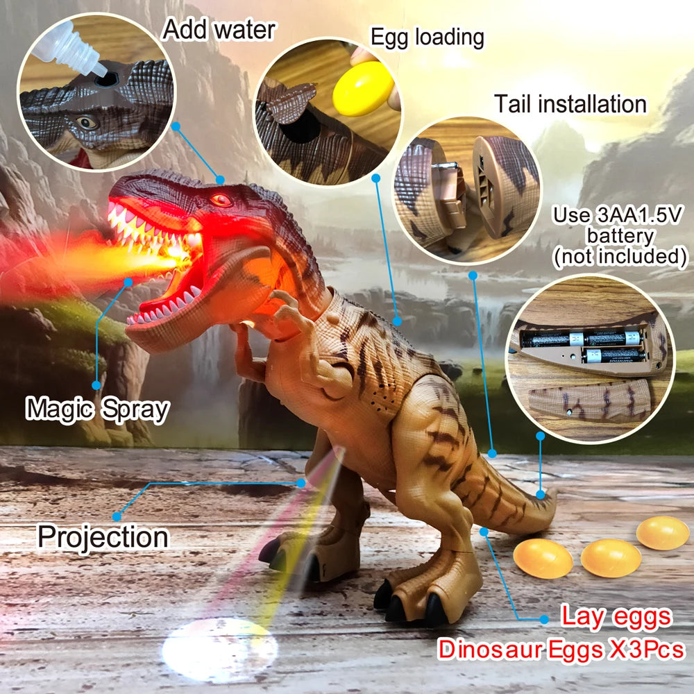 Juguete eléctrico de dinosaurio robot de gran tamaño que camina, echa humo, pone huevos, con luces y sonidos, modelo de juguete mecánico para niños