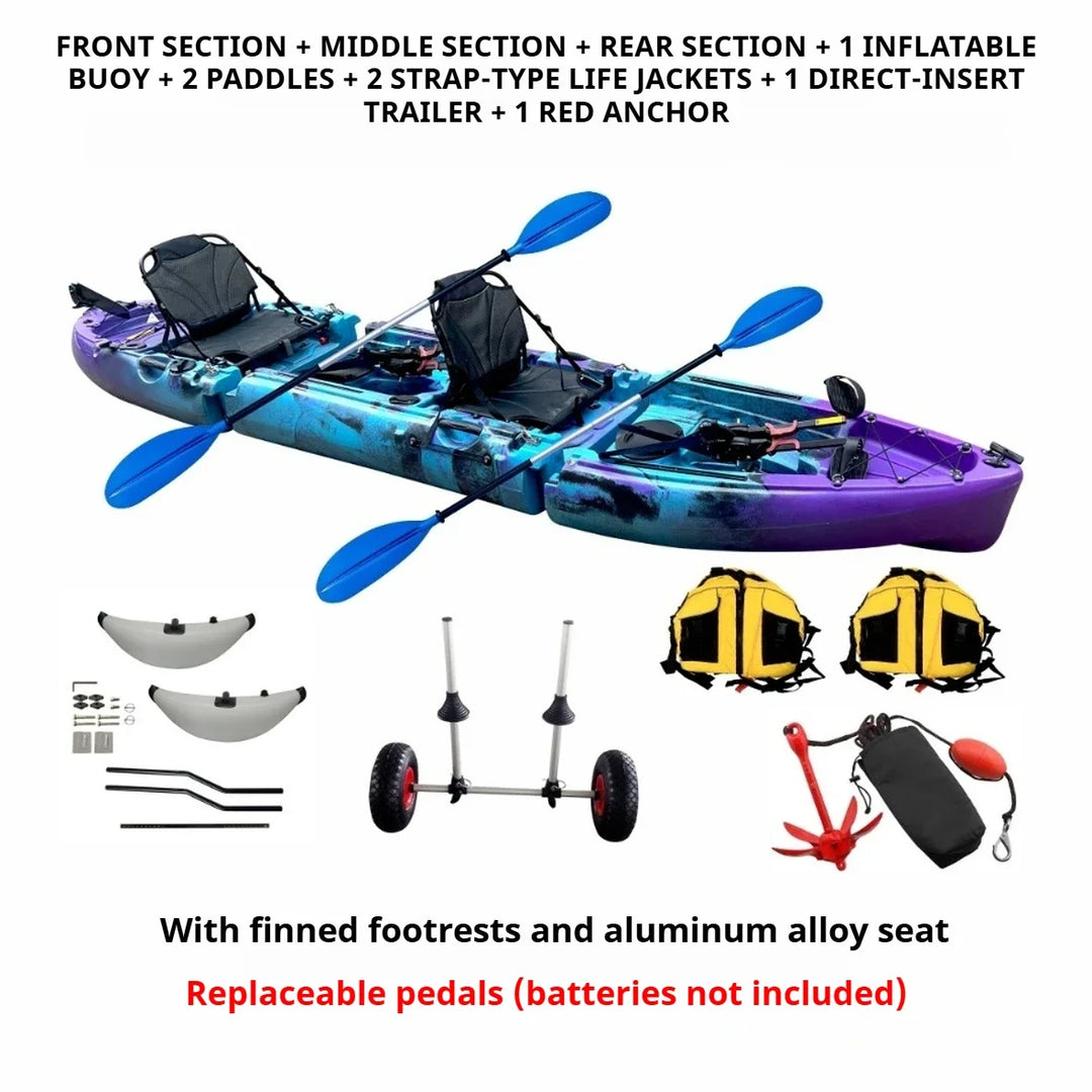 Kayak LLDPE portátil 2025 con canoa eléctrica impulsada por Pedal de carcasa dura dividida para Solo Tandem Lake Sea Adventures montaje Modular