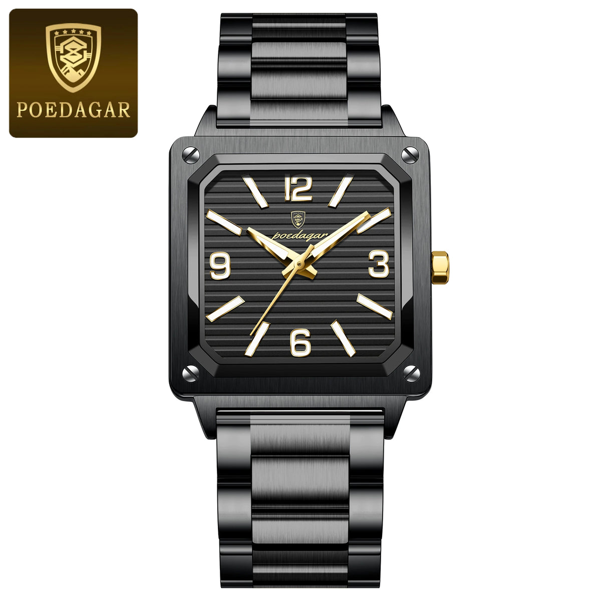 POEDAGAR Fashion Luxury Man Wristwatch Waterproof Luminous Stainless Steel Men's Quartz Watch Square Sport Watches for Men Reloj