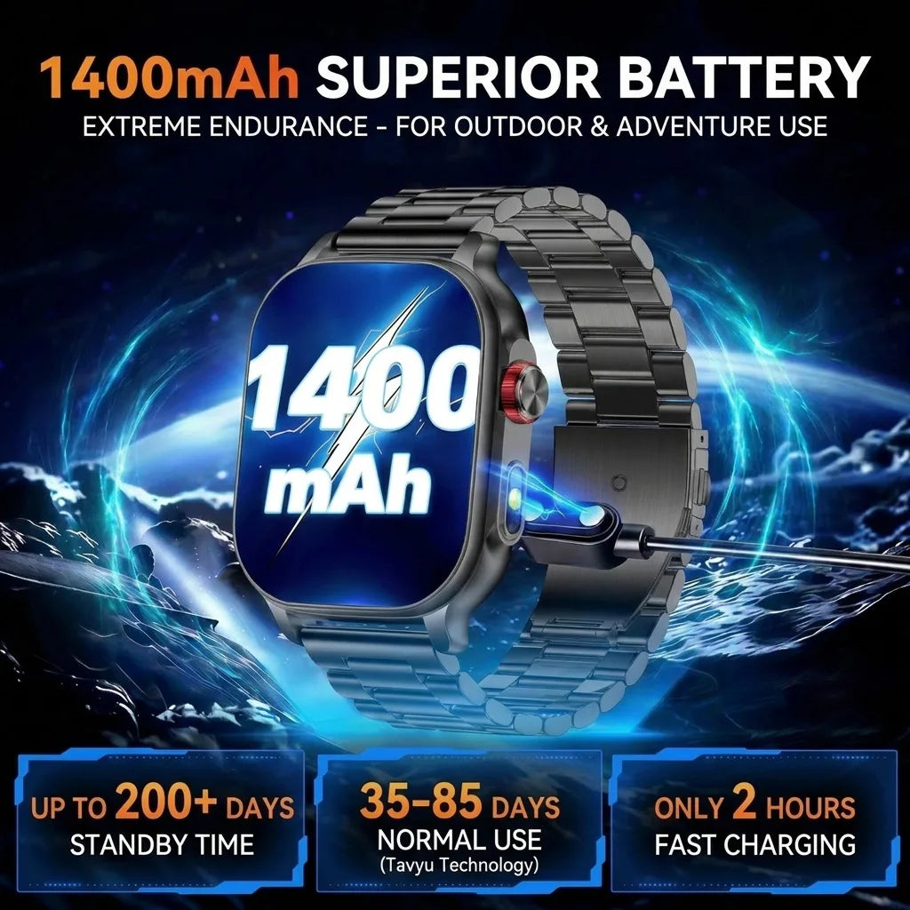 Reloj inteligente con batería grande de 1400 mAh, resistente al agua 5ATM, linterna LED, más de 100 modos deportivos, monitor de frecuencia cardíaca y rastreador de actividad física para hombre