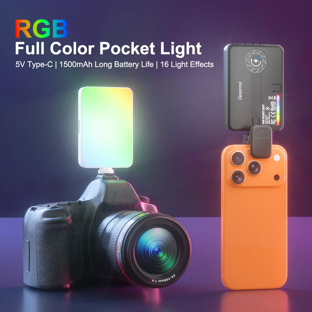 Luz LED RGB para video, panel de iluminación para cámara, CRI95+, 2500-9000K, pantalla LCD, soporte de zapata fría para Vlog, transmisión en vivo, DSLR