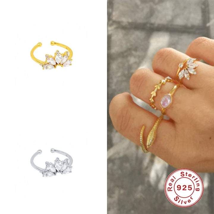 Anillos de oro macizo ROXI con corona abierta de 18K/24K para mujer, anillo de boda ajustable, joyería de compromiso de Plata de Ley 925