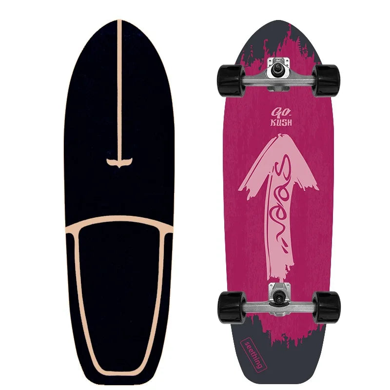 Patineta Profesional de Surf sobre Tierra de 32'' con Ejes de PU CX4, Tabla de Madera de Arce Multicapa sin Descenso para Niños y Adultos, Ideal para Principiantes y Práctica de Esquí
