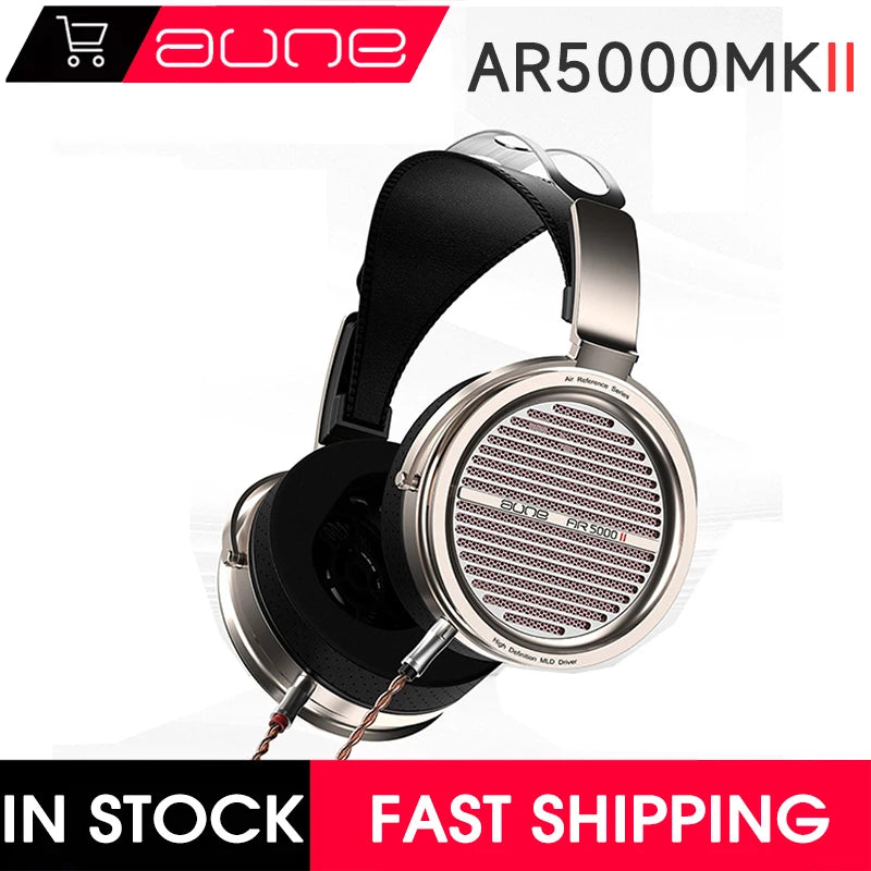Auriculares HiFi abiertos con diadema acolchada negra y copas metálicas plateadas