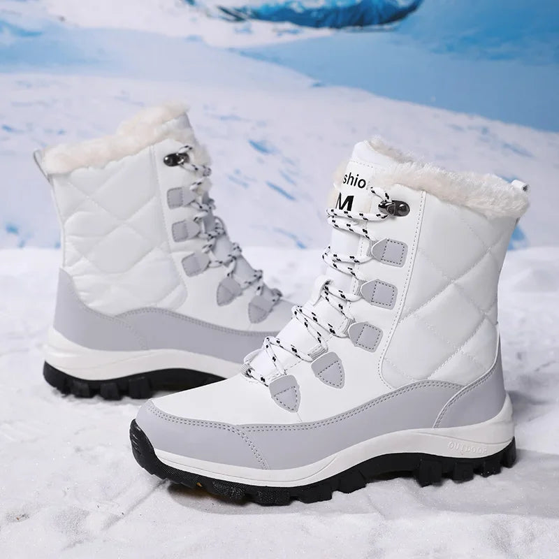 Botas de nieve impermeables para hombre, botas antideslizantes resistentes a la abrasión para exteriores, entresuela 2025, zapatos cálidos para invierno al aire libre