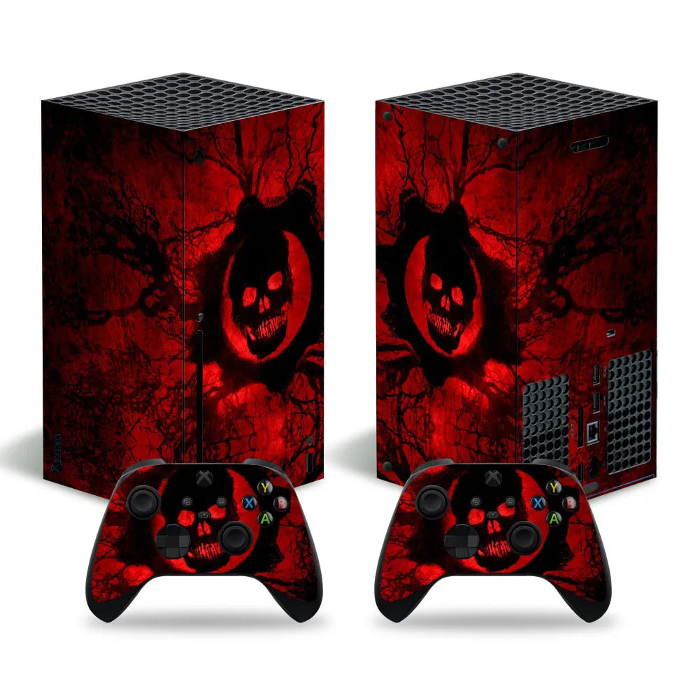 Para xbox series X pegatina de piel diseño de calavera roja calcomanía cubierta pieles de pvc para xbox series X pegatina de vinilo para xbox series X