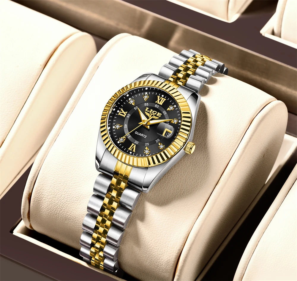 Reloj LIGE de moda para mujer, de acero inoxidable, resistente al agua, con fecha automática, elegante reloj de pulsera para dama, reloj de cuarzo original de lujo para mujer