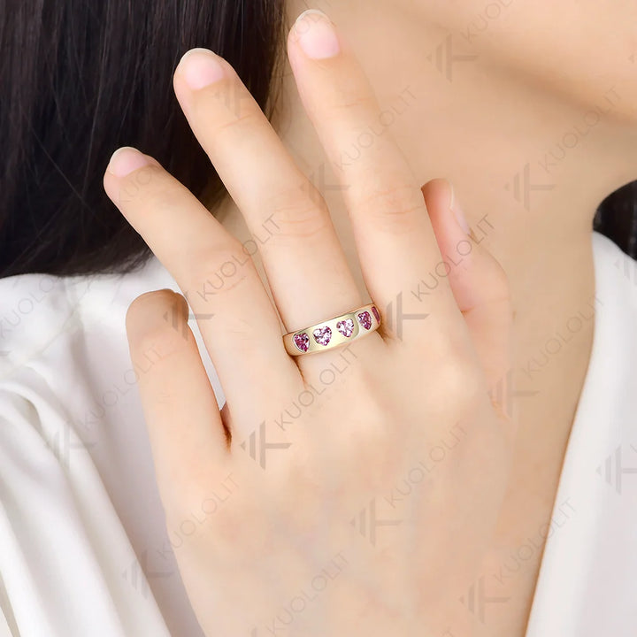 Anillo de Compromiso Kuololit con Zafiro Rosa Cultivado en Laboratorio de 1.5CTW, Anillo Personalizado para Mujer, Oro Amarillo Sólido de 14K/10K, para Regalos de Navidad y Fiestas