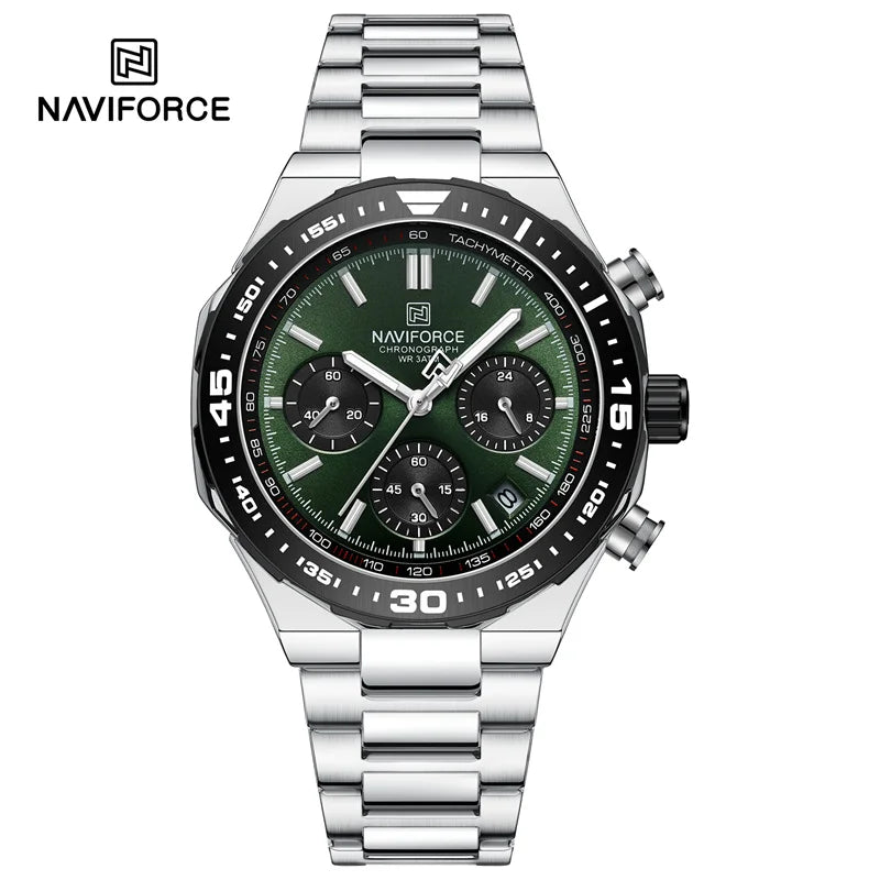 Reloj NAVIFORCE 2024 para hombre, resistente al agua, estilo casual de negocios, con fecha, manecillas luminosas, cuarzo, cronógrafo, correa de acero inoxidable