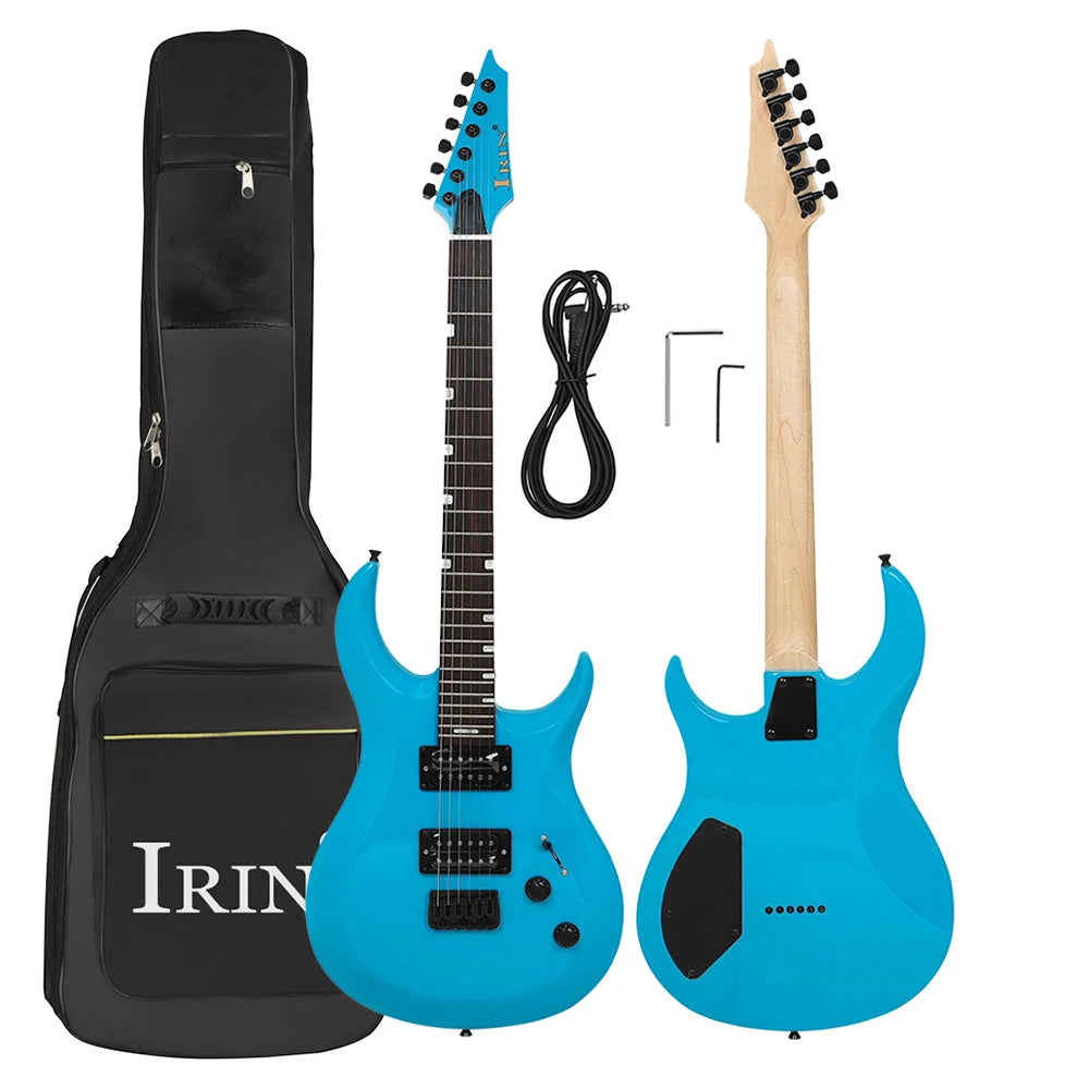 Nueva Guitarra eléctrica IRIN de 24 trastes, 6 cuerdas, cuerpo Oguman, mástil de arce, Guitarra eléctrica colorida con Cable de conexión de llave de bolsa