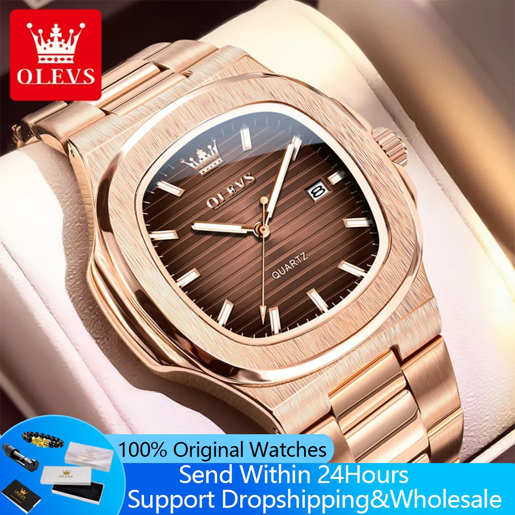 Reloj de cuarzo OLEVS 3696 para hombre, de lujo, con calendario, resistente al agua, reloj de pulsera de negocios para hombre, esfera grande luminosa, moderno, sencillo