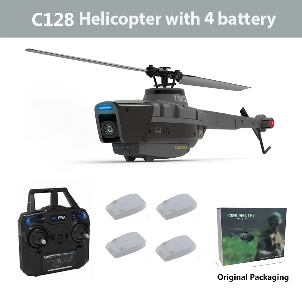 C128 2,4G RC helicóptero 4 hélices 720P cámara 6 ejes giroscopio electrónico presión de aire para altura Vs C127 C186 RC Drone