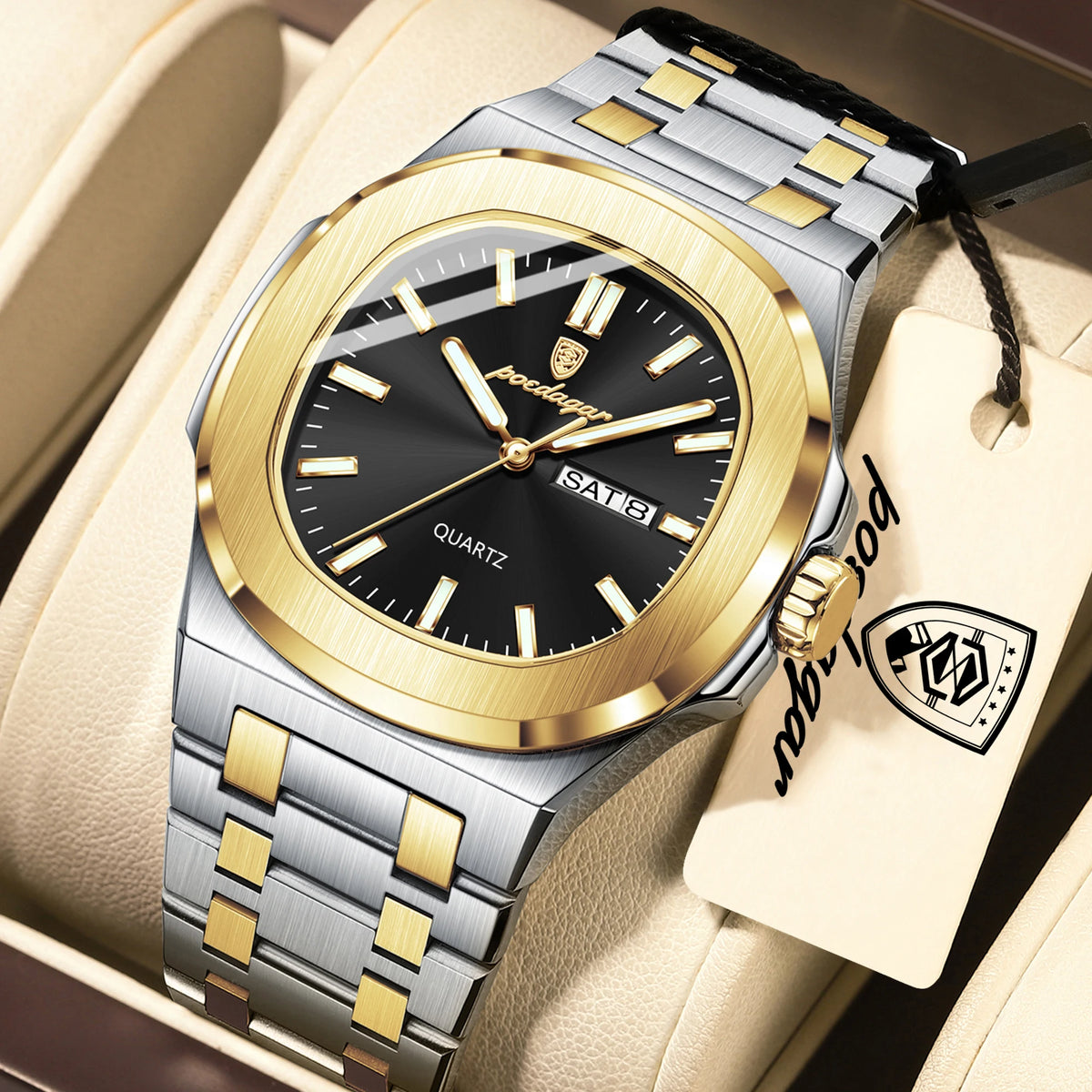 Reloj de pulsera para hombre POEDAGAR, de cuarzo, original, resistente al agua, luminoso, con fecha y día de la semana, de acero inoxidable, estilo ejecutivo
