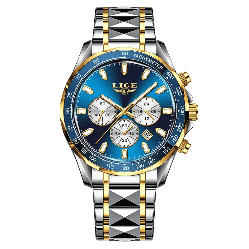 Nuevo reloj LIGE para hombre, reloj de cuarzo de negocios con calendario luminoso, reloj de pulsera de acero inoxidable resistente al agua de alta gama para hombre