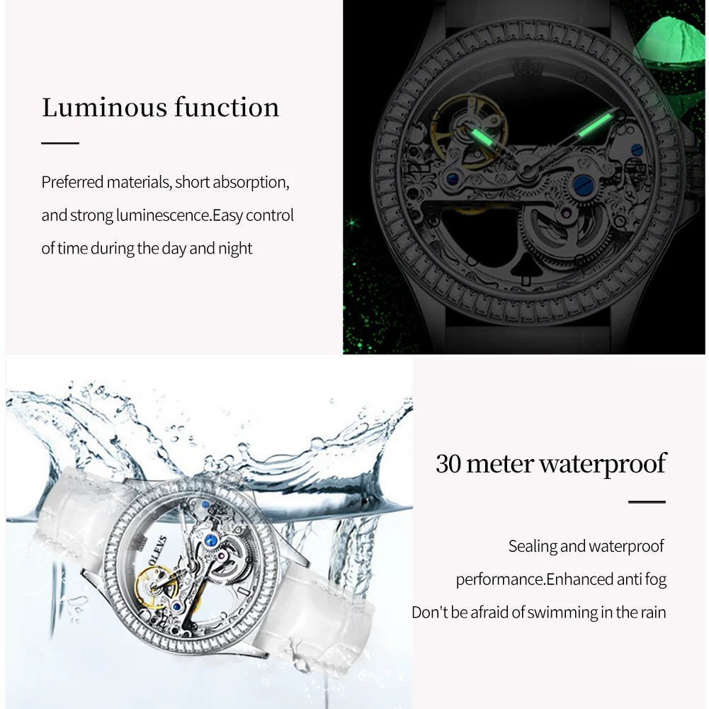 Reloj OLEVS de moda con diseño hueco creativo, marca de lujo, mecánico automático, resistente al agua para mujer, reloj mujer