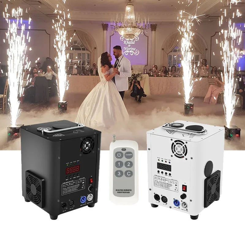 Máquina de chispas frías de 450W 600W con control remoto DMX, accesorio de fuegos artificiales para efectos escénicos en DJ, discotecas, conciertos, bodas, fiestas, clubes, espectáculos y eventos.