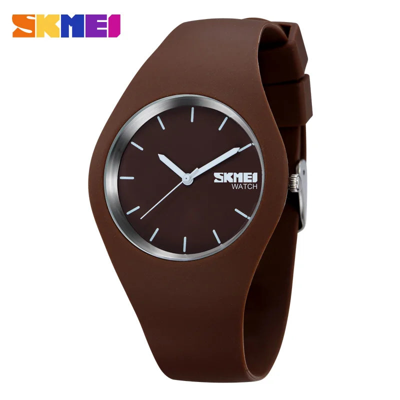 SKMEI Women Watches Man Silicone Strap 3Bar Waterproof Clock Quartz Wristwatches For Lady Fashion Casual Watch Female Gift 9068