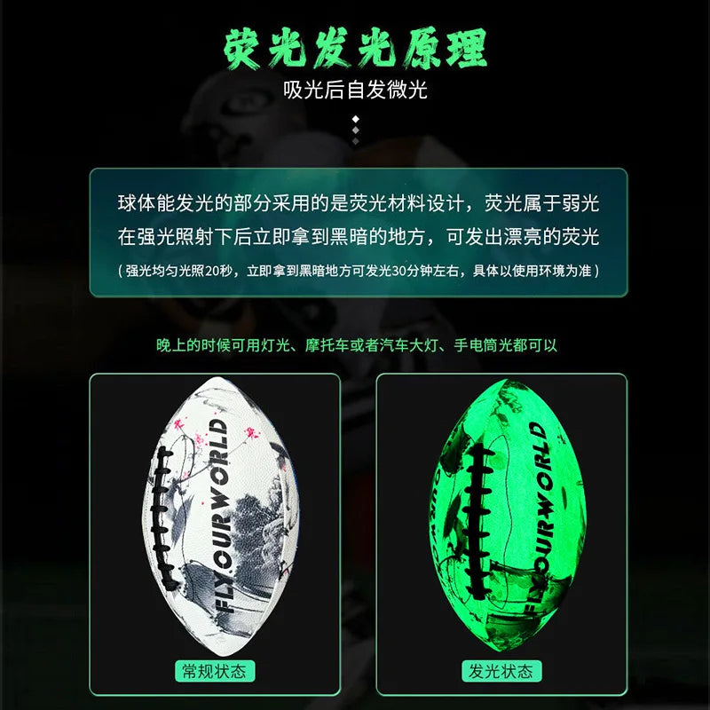 Glow luminoso rugby fluorescente estándar americano tamaño 6 y tamaño 9 partido de rugby adiestramiento al aire libre PU antideslizante