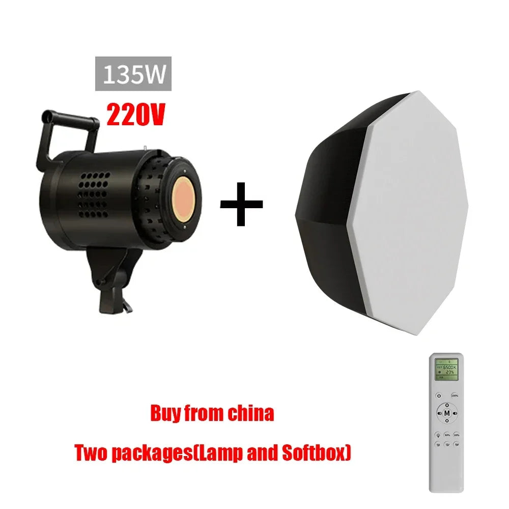 Lámpara LED de estudio para fotografía de 135 W, con sistema Bowens, para iluminación de video, con luz natural equilibrada, flash para retratos, accesorios de estudio, 3000-6000 K, 3 colores.